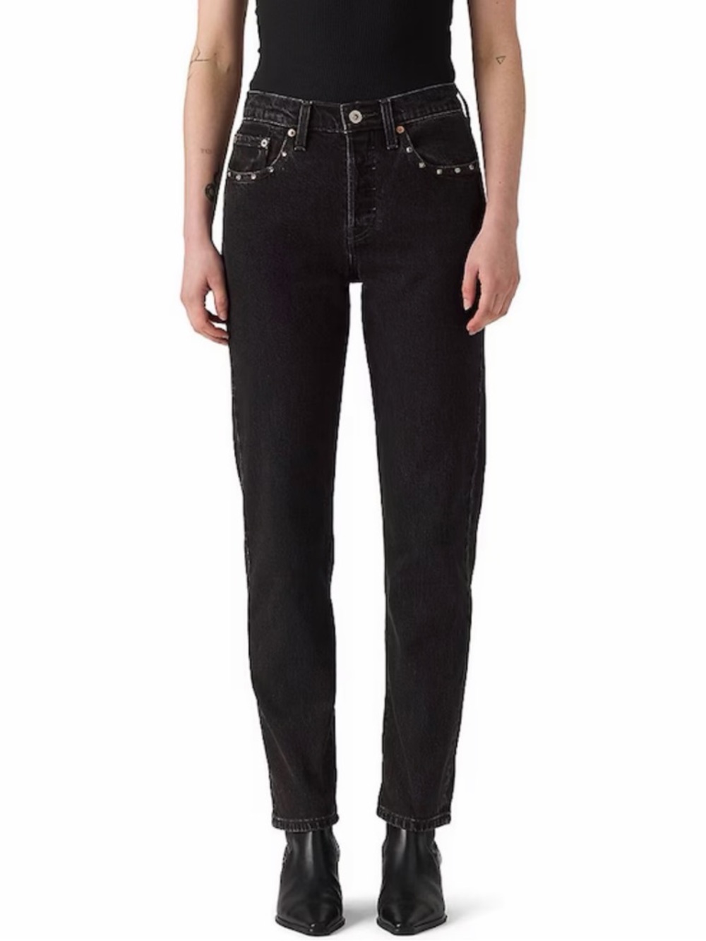 Levi's Black High-Rise Straight Leg Jeans with Stud Accents